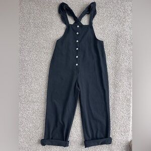 Black Button-Up Overalls with Ruffle Straps